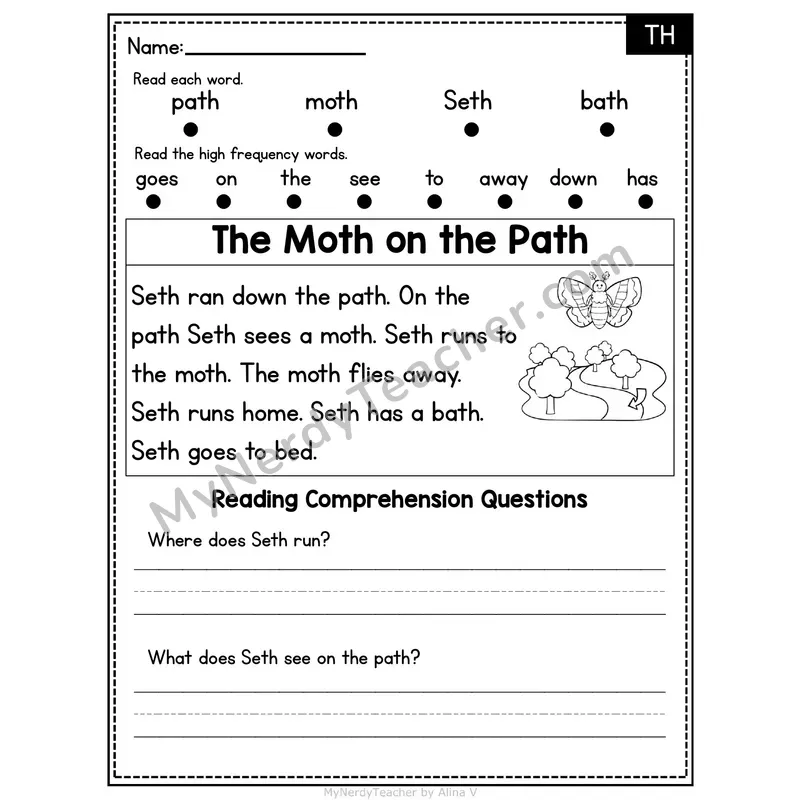 TH Digraph Decodable Passage - The Moth on the Path