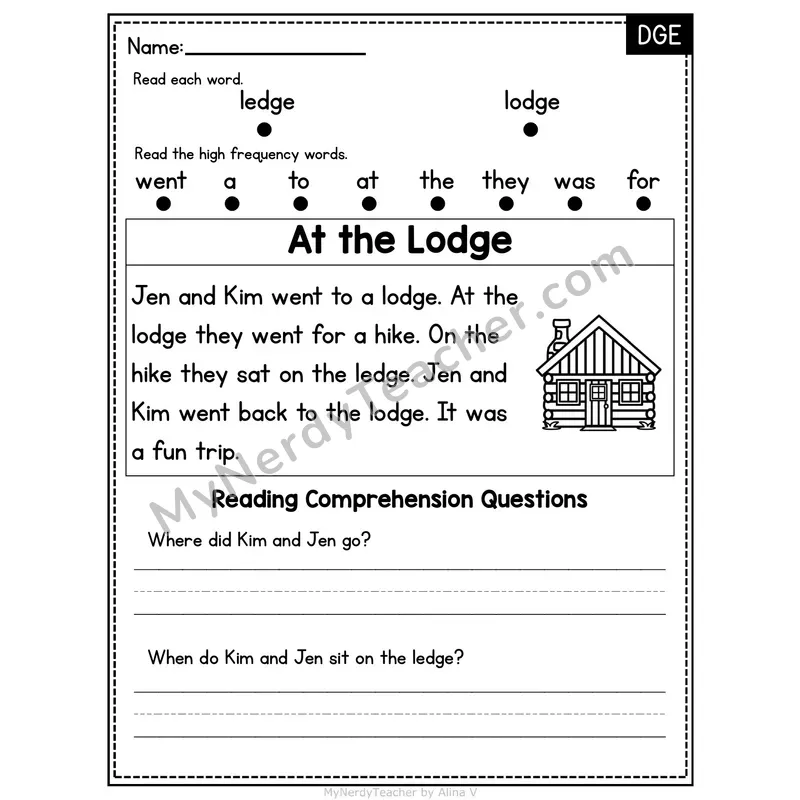 DGE Trigraph Decodable Passage - At the Lodge
