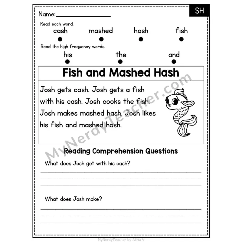 SH Digraph Decodable Passage - Fish and Mashed Hash