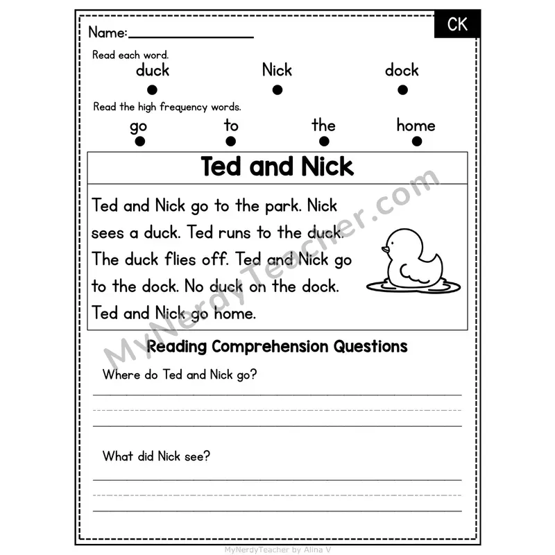 CK Digraph Decodable Passage - Ted and Nick