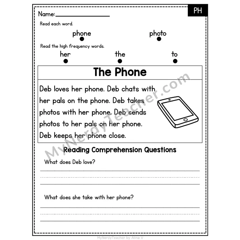 PH Digraph Decodable Passage - The Phone