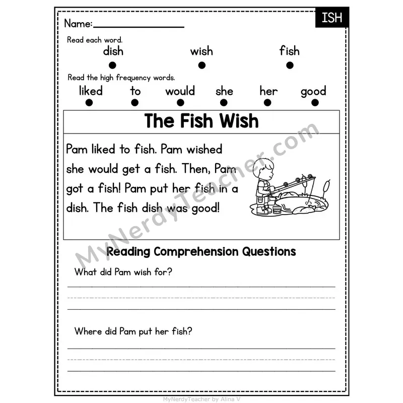 ISH Word Family Decodable Passage - The Fish Wish
