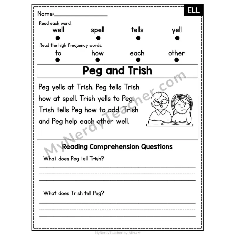 ELL Word Family Decodable Passage - Peg and Trish