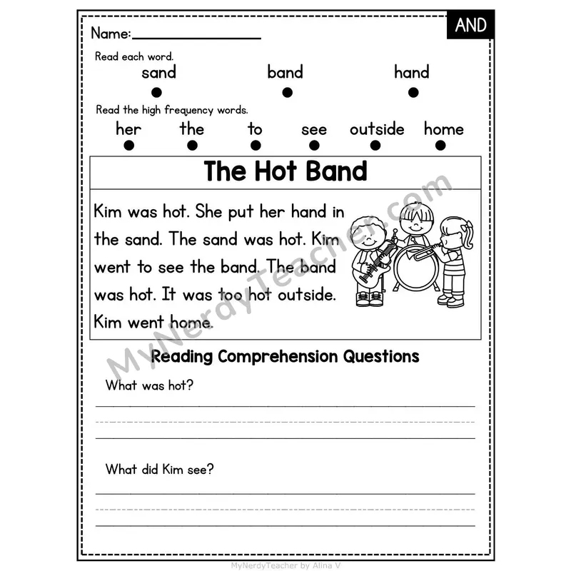 AND Word Family Decodable Passage - The Hot Band