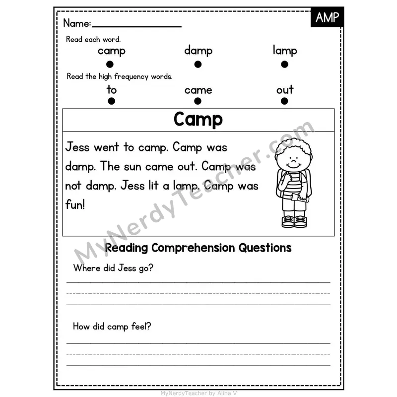 AMP Word Family Decodable Passage - Camp