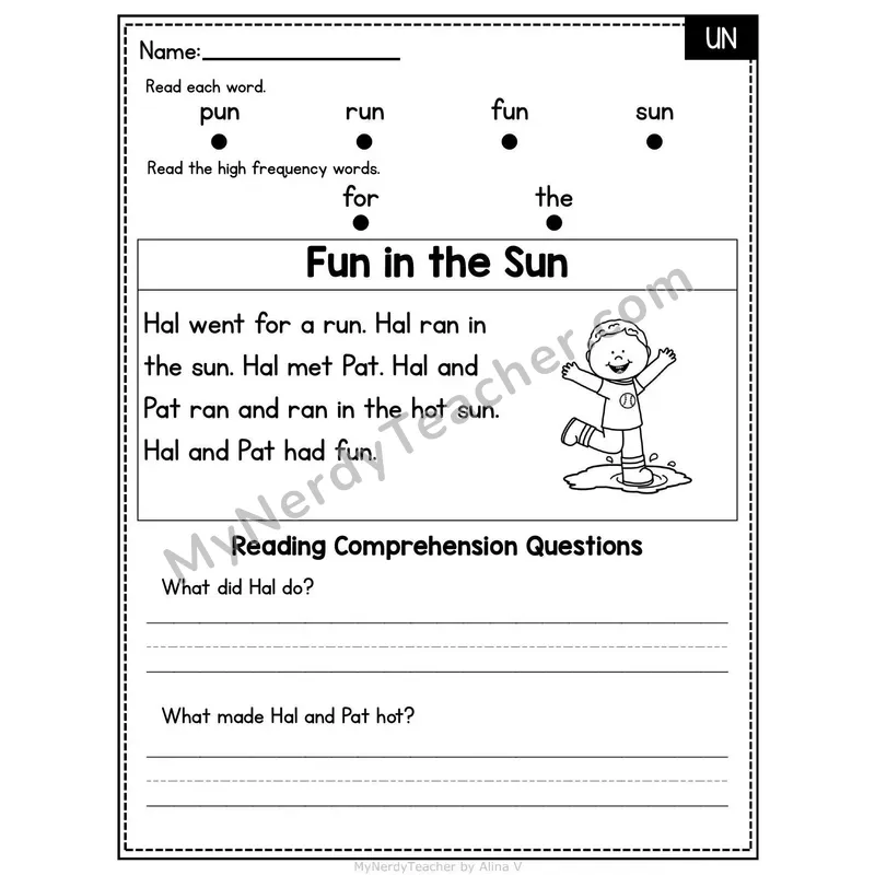 UN Word Family Decodable Passage - Fun in the Sun