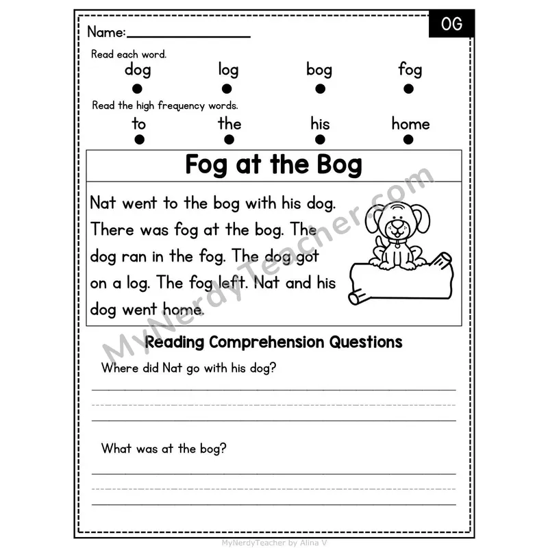 OG Word Family Decodable Passage - Fog at the Bog