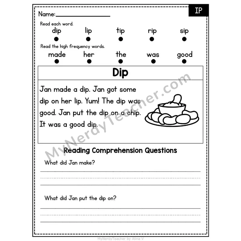 IP Word Family Decodable Passage - Dip