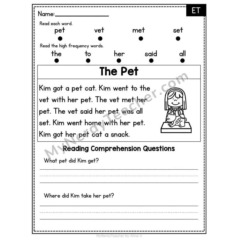 ET Word Family Decodable Passage - The Pet