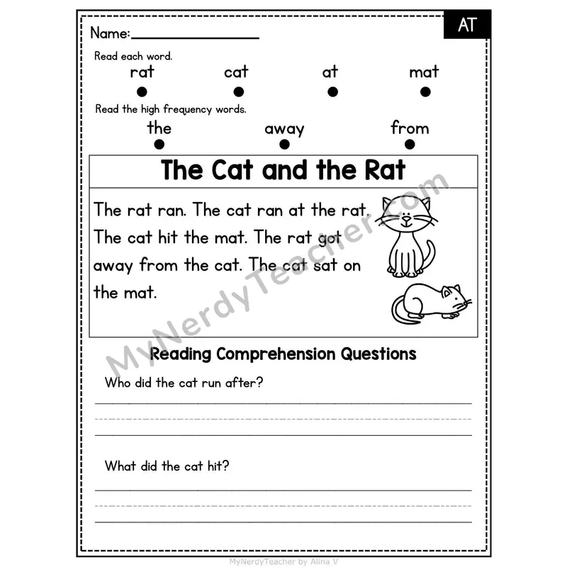 AT Word Family Decodable Passage - The Cat and the Rat