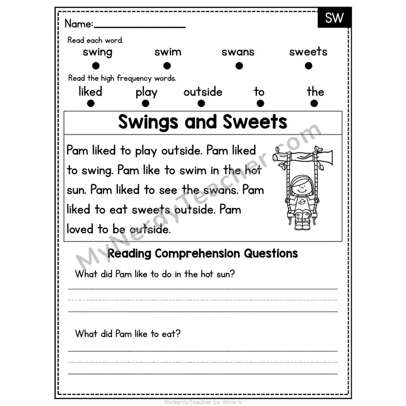 SW Blend Decodable Passage - Swings and Sweets