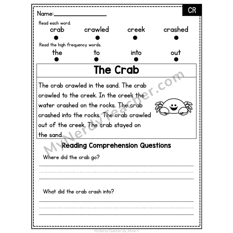 CR Blend Decodable Passage - The Crab