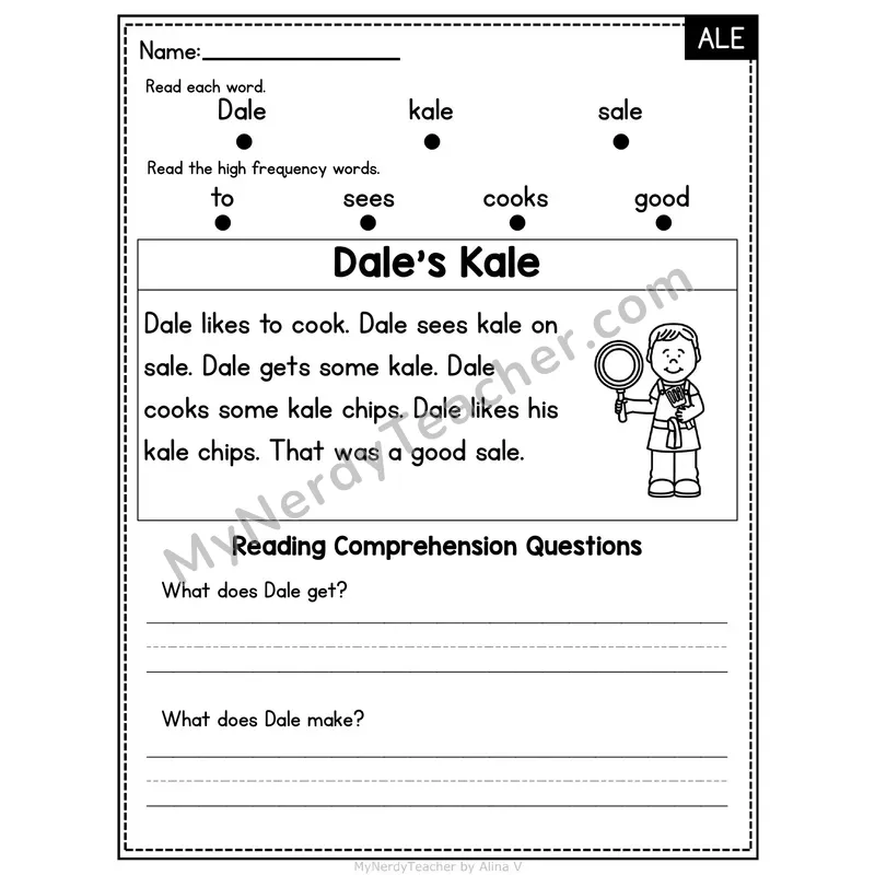 ALE Word Family Decodable Passage - Dale's Kale