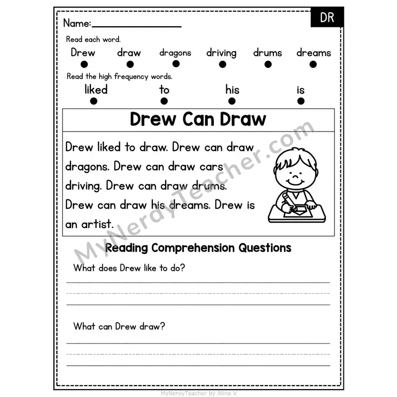 DR Blend Decodable Passage - Drew Can Draw