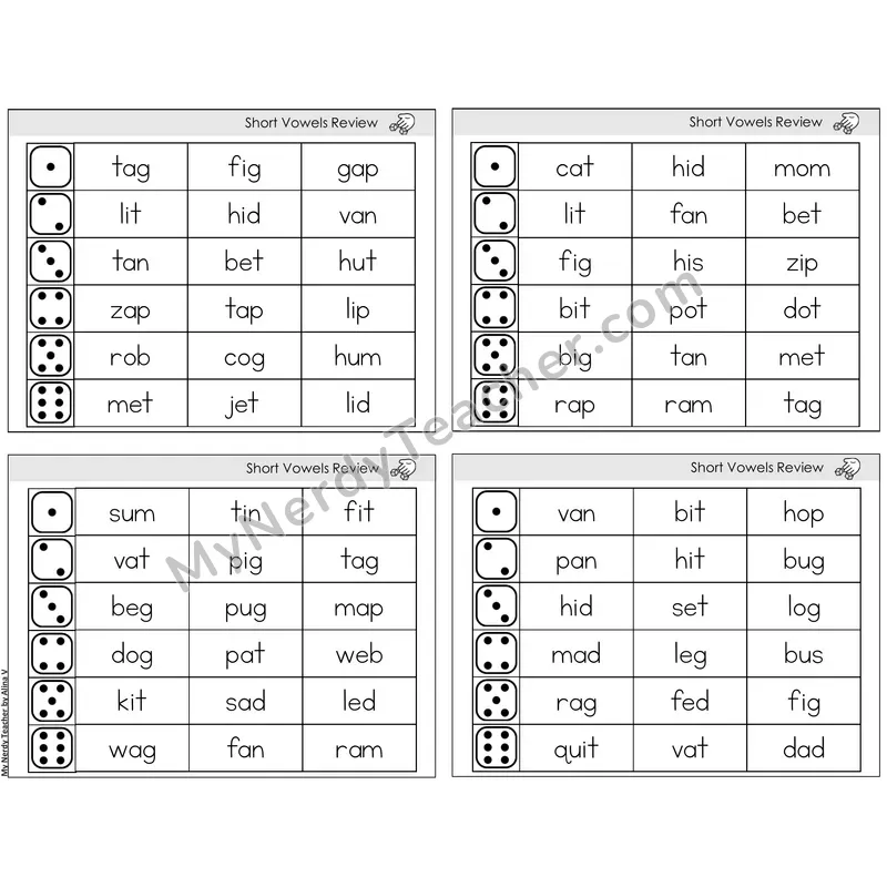 Short Vowels Review — BW (C2 — Roll and Read)