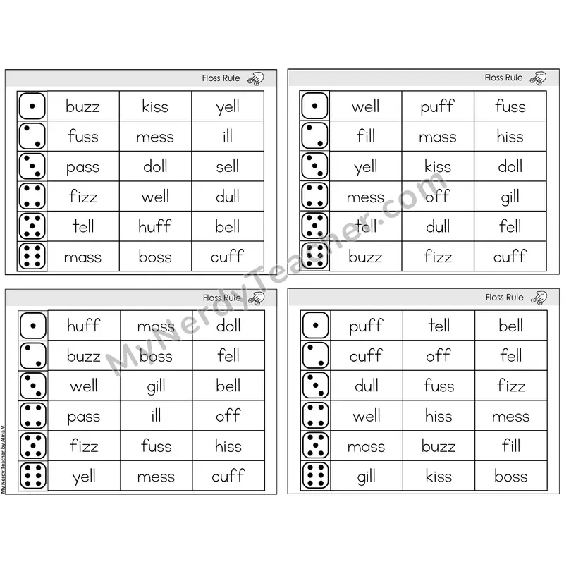 FLOSS Rule (ff, ll, ss, zz) — BW (C2 — Roll and Read)