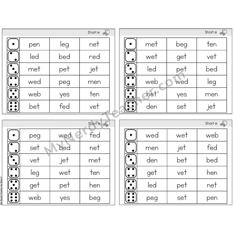 Short E /e/ — BW (C2 — Roll and Read)