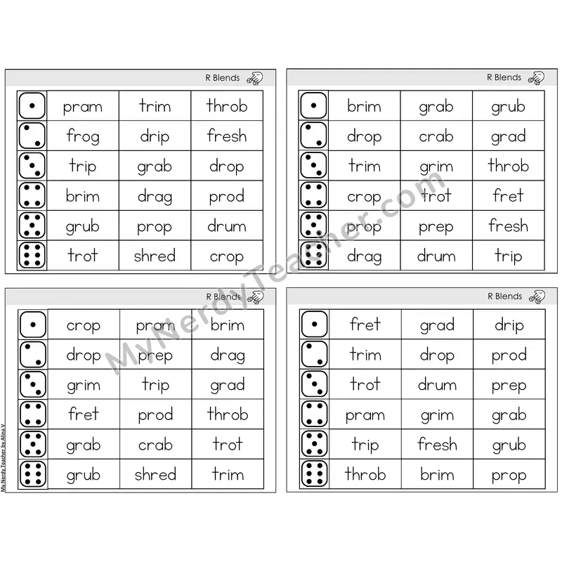 R Blends — BW (C2 — Roll and Read)
