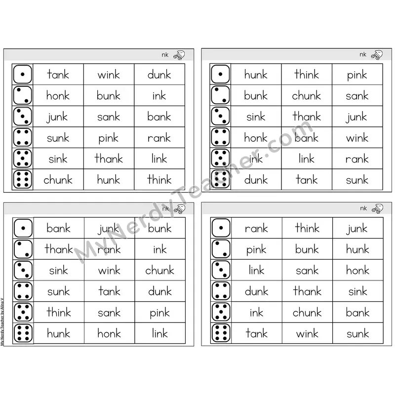 Ending nk /nk/ — BW (C2 — Roll and Read)