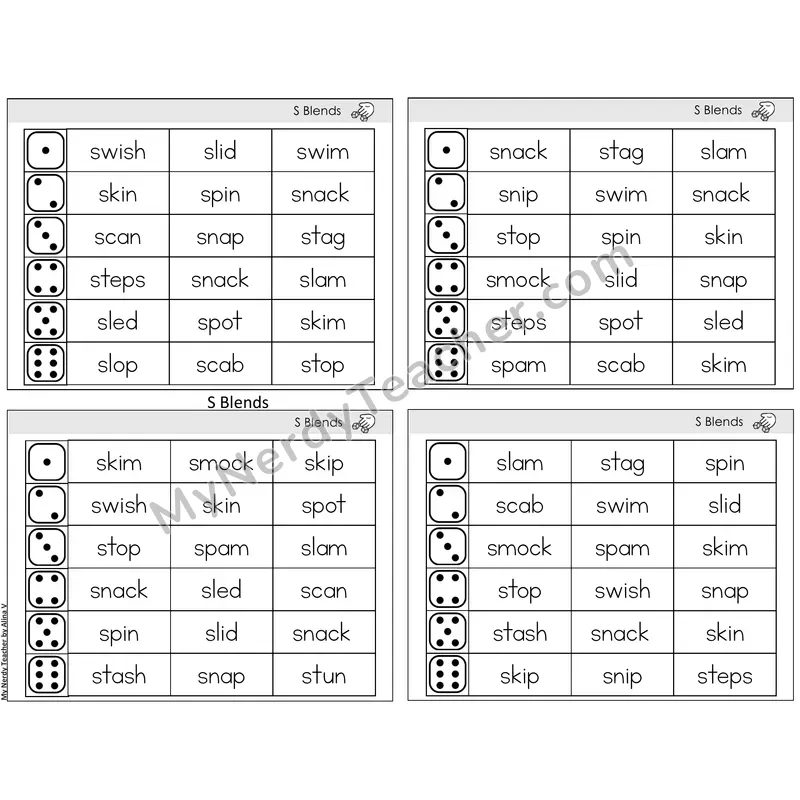S Blends — BW (C2 — Roll and Read)