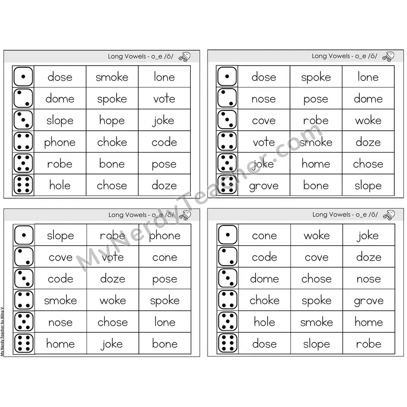 Long O Silent E (o_e) — BW (C2 — Roll and Read)