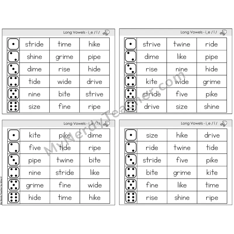 Long I Silent E (i_e) — BW (C2 — Roll and Read)