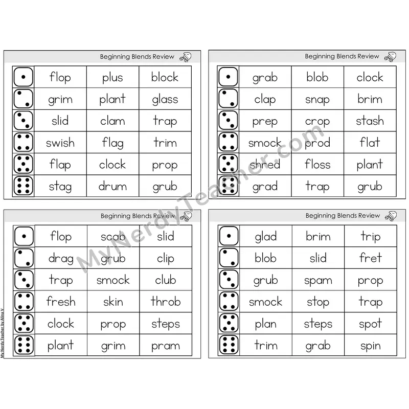 Beginning Blends Review — BW (C2 — Roll and Read)
