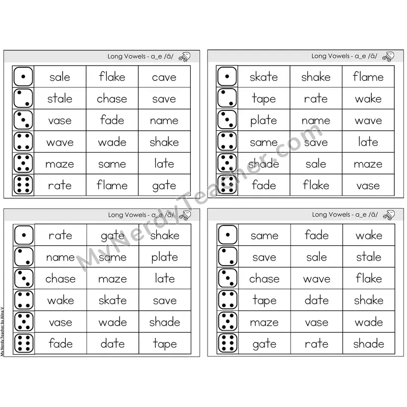 Long A Silent E (a_e) — BW (C2 — Roll and Read)