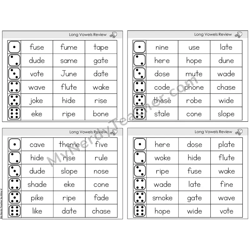 Long Vowels Review — BW (C2 — Roll and Read)