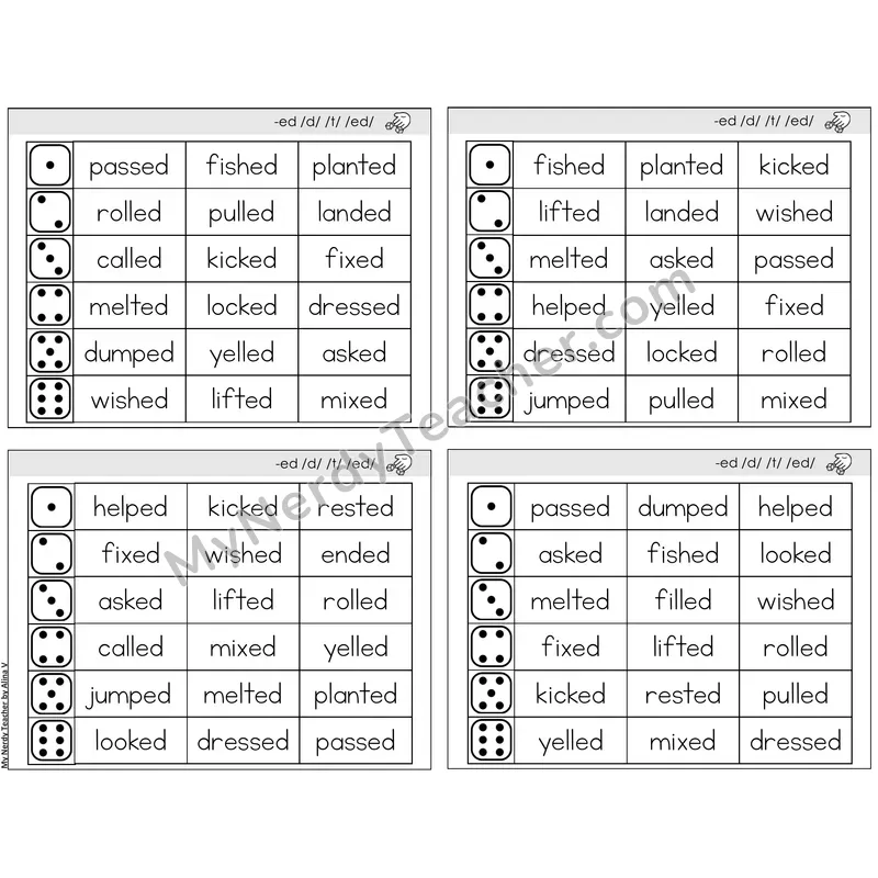 Inflectional Ending -ed (/d/, /t/, /ed/) — BW (C2 — Roll and Read)