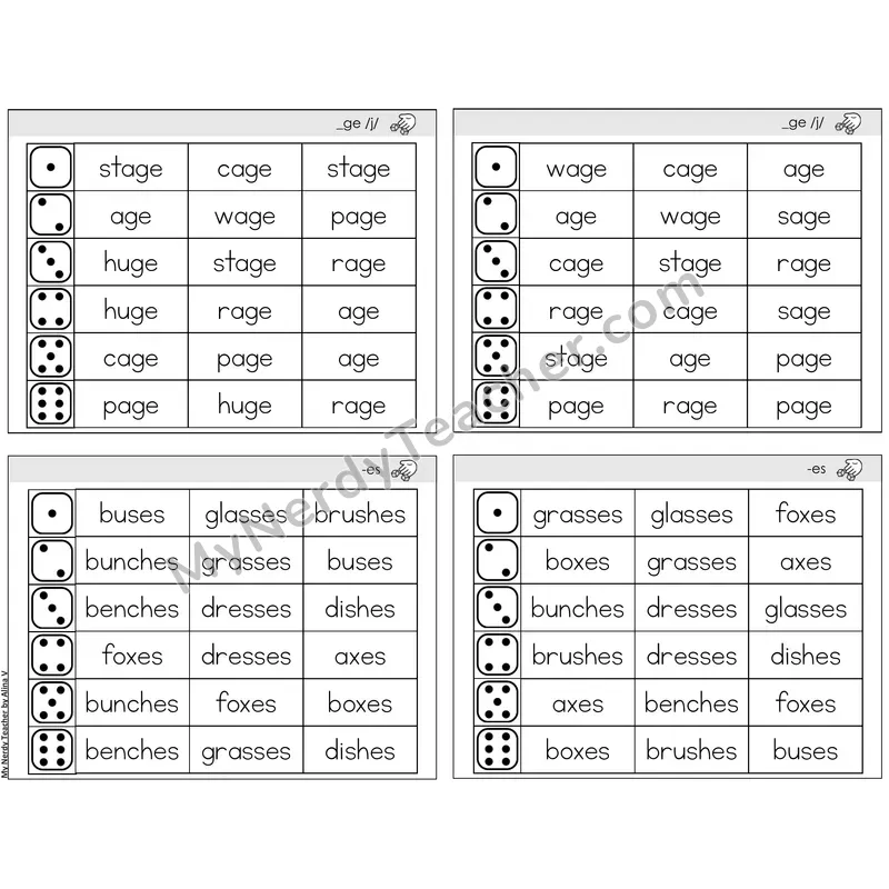 Soft G (_ge /j/) & Ending -es — BW (C2 — Roll and Read)
