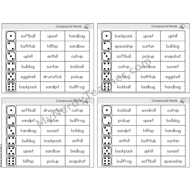 Compound Words — BW (C2 — Roll and Read)