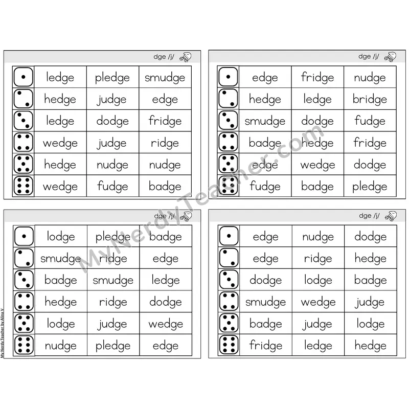 Trigraph dge /j/ — BW (C2 — Roll and Read)