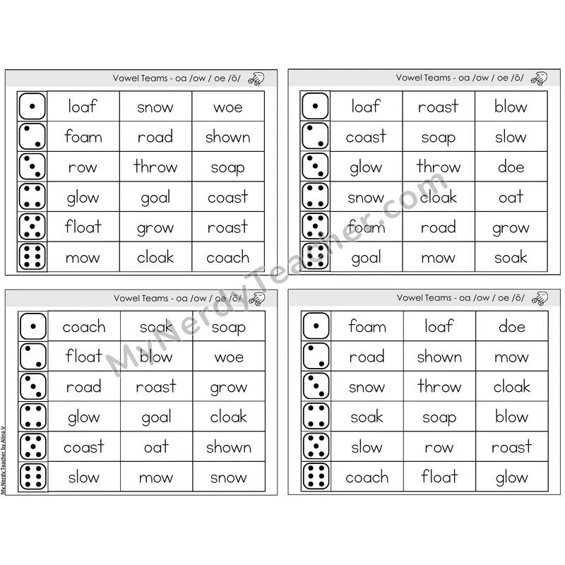 Vowel Teams oa, ow, oe /o/ — BW (C2 — Roll and Read)