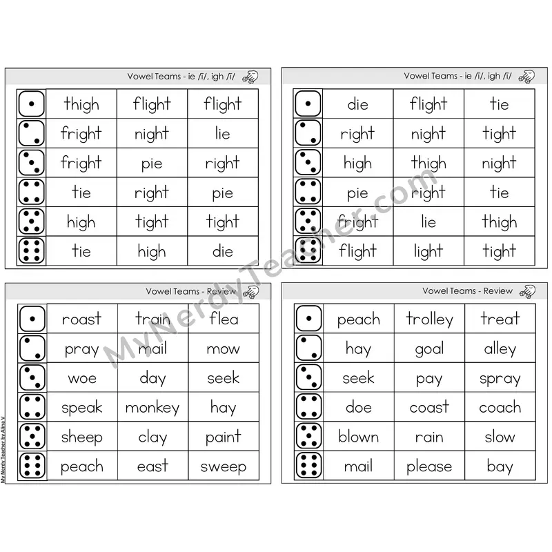 Vowel Teams ie, igh /i/ — BW (C2 — Roll and Read)