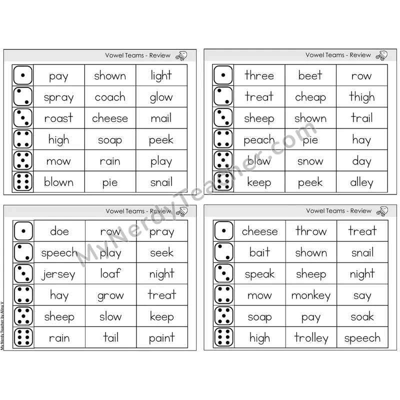 Vowel Teams Review — BW (C2 — Roll and Read)