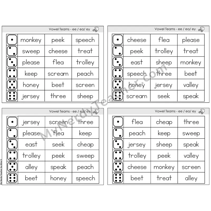 Vowel Teams ee, ea, ey /e/ — BW (C2 — Roll and Read)