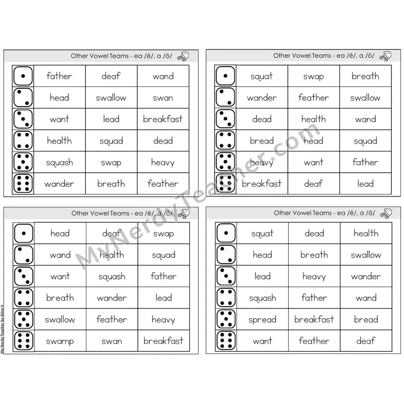 Vowel Teams ea /e/, a /o/ — BW (C2 — Roll and Read)