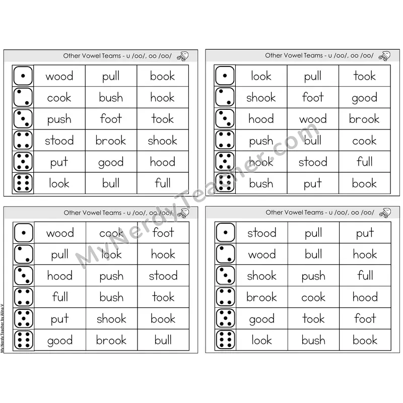 Vowel Teams oo, u /oo/ (book) — BW (C2 — Roll and Read)