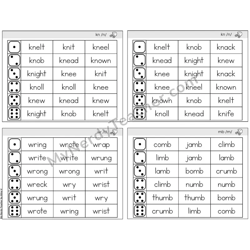 Silent Letters kn, wr, mb — BW (C2 — Roll and Read)