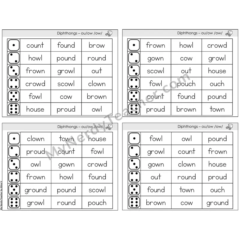 Diphthongs ou, ow /ow/ — BW (C2 — Roll and Read)