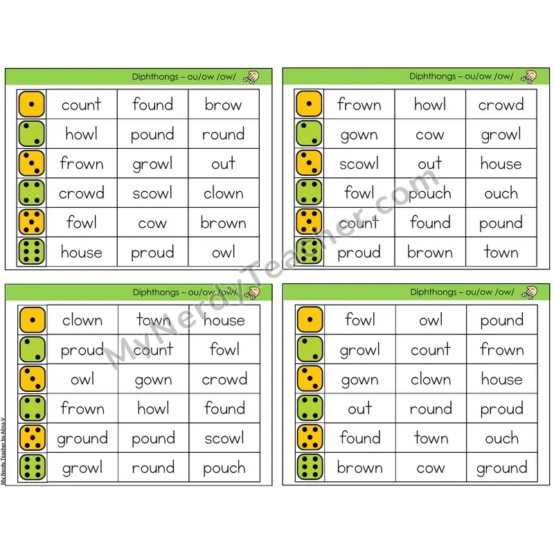 Diphthongs ou, ow /ow/ (C2 — Roll and Read)