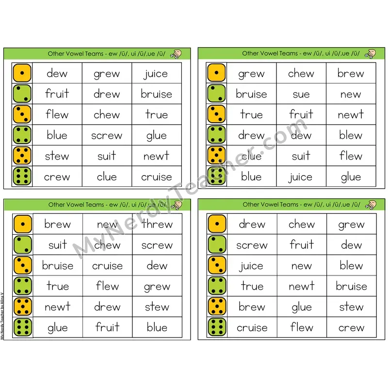 Vowel Teams ew, ui, ue /u/ (C2 — Roll and Read)