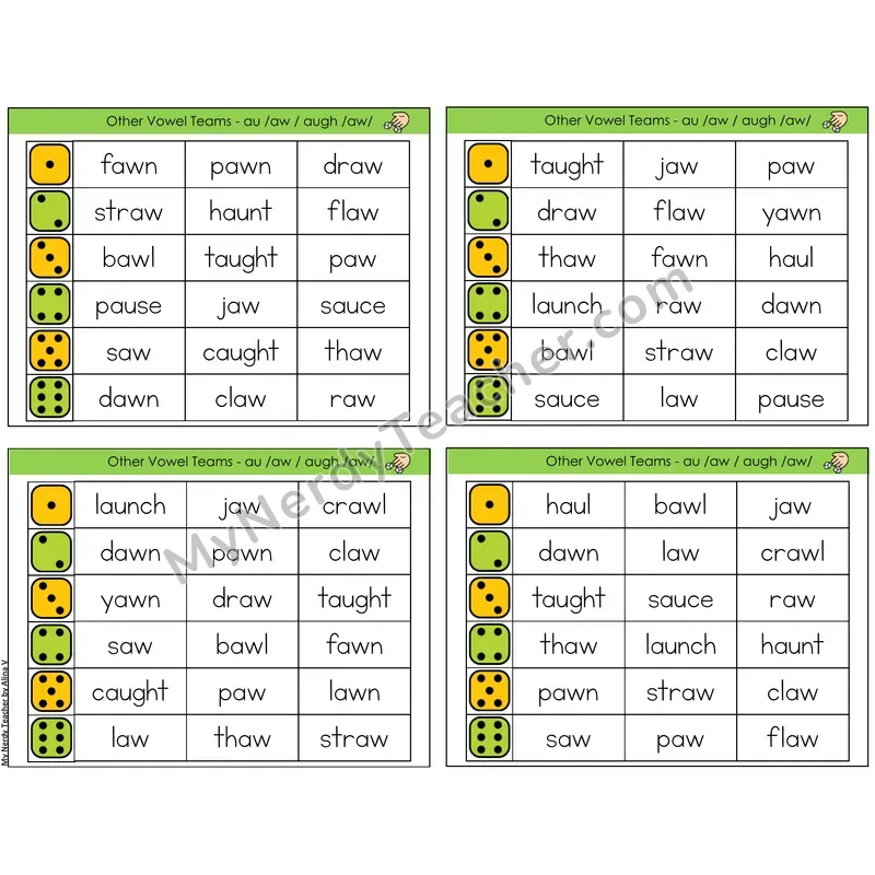 Vowel Teams au, aw, augh /aw/ (C2 — Roll and Read)