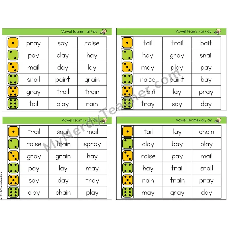 Vowel Teams ai, ay /a/ (C2 — Roll and Read)