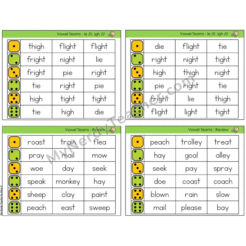 Vowel Teams ie, igh /i/ (C2 — Roll and Read)