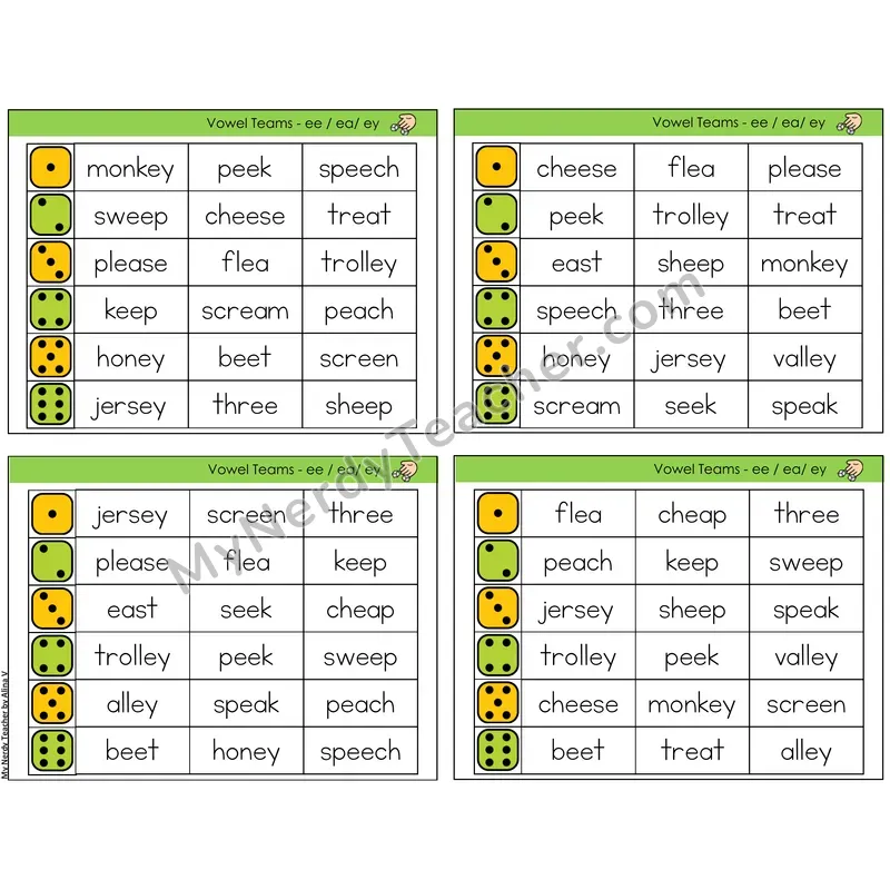 Vowel Teams ee, ea, ey /e/ (C2 — Roll and Read)