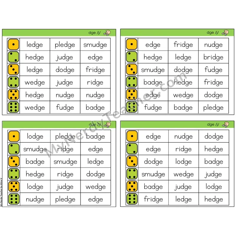 Trigraph dge /j/ (C2 — Roll and Read)