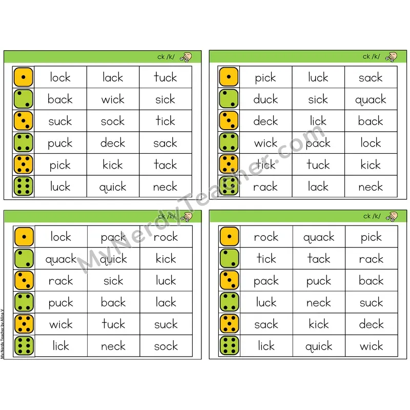 Digraph ck /k/ (C2 — Roll and Read)