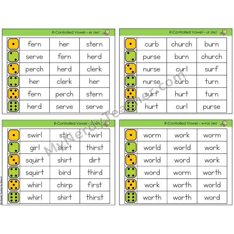 R-Controlled er, ir, ur, w+or /er/ (C2 — Roll and Read)